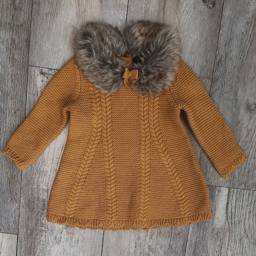 Christian Siriano Mustard Knit Dress with Faux Fur Collar